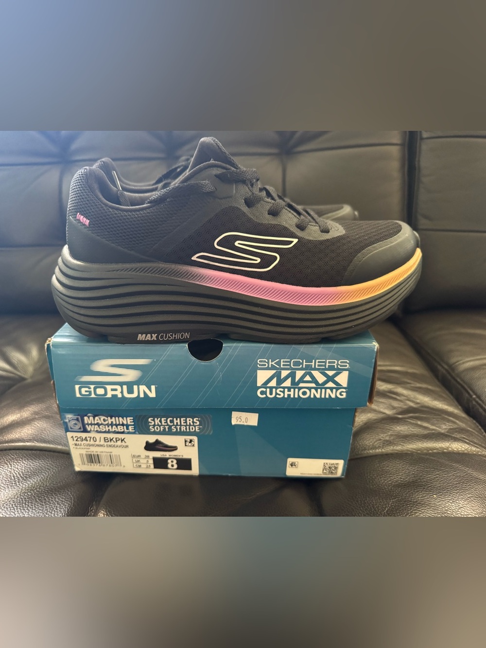 Skechers Black with Pink Accent Max Cushioning Endeavour Sneaker